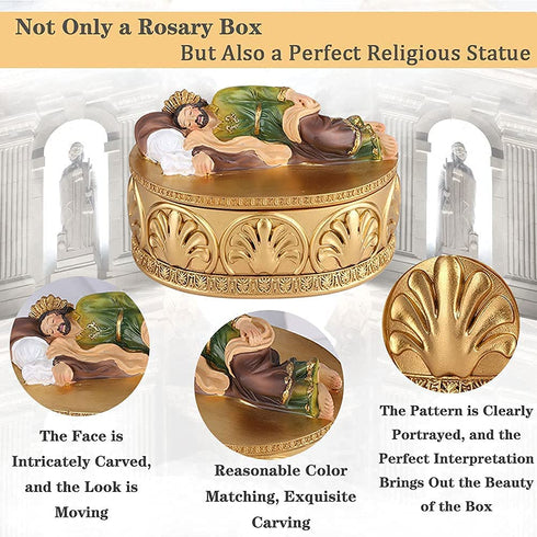 Sleeping St Joseph Golden Memorial Boxes, Sleeping St. Joseph Statues Desktop Decor Boxes, Catholic Gifts Rosary Box, Used to Store Rosary Beads, Souvenirs Coin, Ring, Jewelry