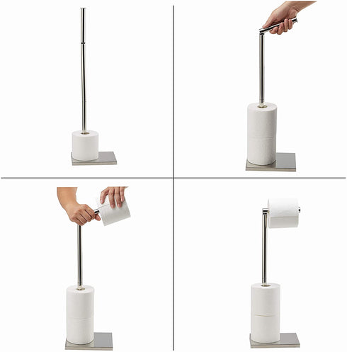 Toilet Paper Holder Stand with Reserve, Stainless Steel Tissue Roll Holder Free Standing for Bathroom