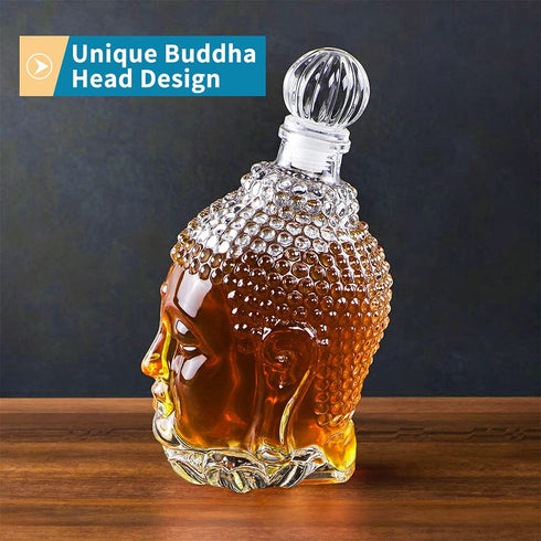 MOLIGOU Glass Decanter with Airtight Stopper, Liquor Decanter with Unique Buddha Shaped Design, Decanter Bottle for Whiskey, Brandy, Vodka, 25oz/750ml