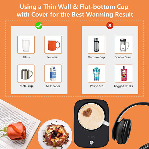 Kerjthu Coffee Mug Warmer, Smart Cup Warmer for Desk with Gravity-Induction & 3-Temperature Control, Black Beverage Warmer for Coffee, Tea, Milk, Tea Warmer Gift for Mother, Father