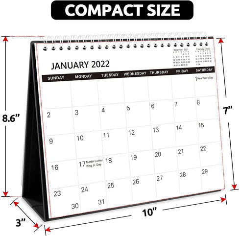SKYDUE Desk Calendar 2022, Calendar 2022 Small 10" x 8.6", from Now to Dec 2022 Standing Flip Black Desk Calendar with To-Do list Suit for Office, School