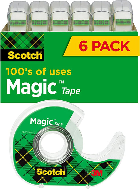 Scotch Magic Tape, 6 Rolls with Dispensers, Great for Gift Wrapping, Numerous Applications, Invisible, Engineered for Repairing, 3/4 x 650 Inches (6122) (6 Pack)