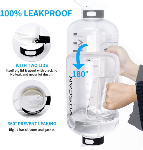 2.2L Half Gallon Water Bottle with Straw and Handle, 75 OZ Water Bottles BPA Free Leakproof Lids Motivational Time Marker Ounce Line Fitness Sports Water Bottle for Home Office Gym Reusable Water Jug