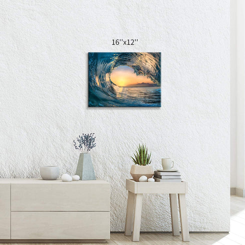 Hardy Gallery Ocean Wave Picture Wall Art: Tropical Seascape Sunset Canvas Prints for Office (16'' x 12'' x 1 Panel)