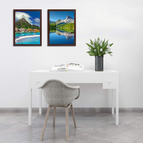 Frametory, 12x16 Picture Frame - Made to Display Pictures 8.5x11 Photo with Ivory Color Mat - Wide Molding - Built in Hanging Features - Wall Mounting Hardware (12x16, Walnut)
