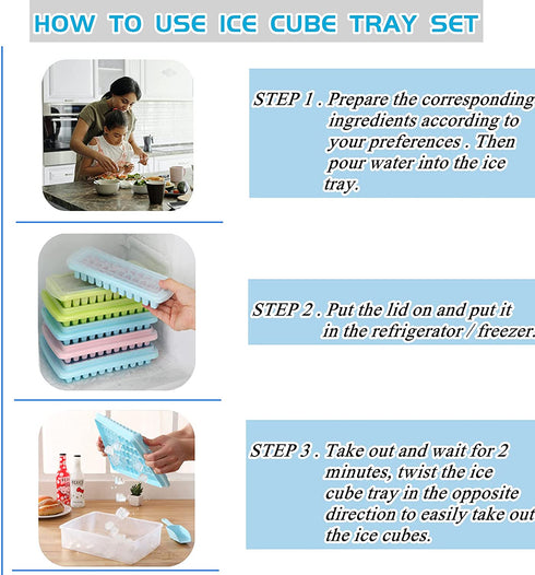SQLHM Ice Cube Tray with Lid and Bin 55 - Ice Cube Molds for Freezer BPA Free Ice Container Comes with Scoop and Cover (Blue)Ice Cube Molds & Trays