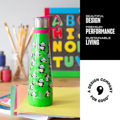 S'ip by S'well Stainless Steel Water Bottle - 15 Oz - Glow-in-the-Dark Panda Twirl - Double-Walled Vacuum-Insulated Keeps Drinks Cold for 24 Hours and Hot for 10 - with No Condensation - BPA-Free