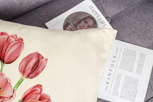 4TH Emotion Spring Tulips Pillow Covers 18x18 Set of 4 Easter Farmhouse Decor Valentines Decoration Mothers Day Cushion Case for Sofa Couch Polyester Linen