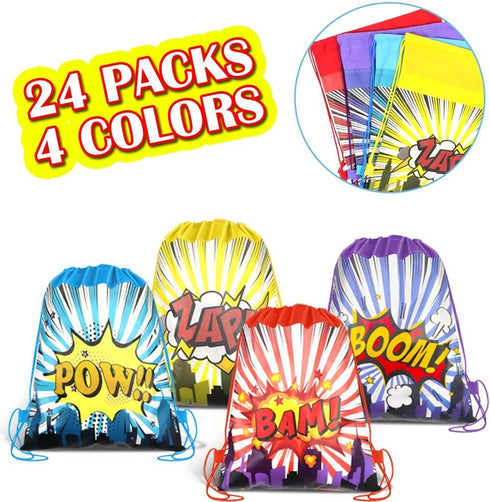 POKONBOY 24 Pack Kids Party Favors Drawstring Bags for Boys Party Supplies - Reusable Party Bags for Boys Girls Kids Birthday Party Supplies