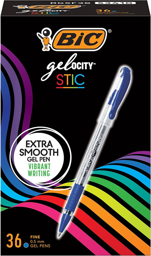 BIC Gel-ocity Smooth Gel Pen, Fine Point (0.5mm), Blue, For a Smooth, Effortless Writing Experience, 36-Count