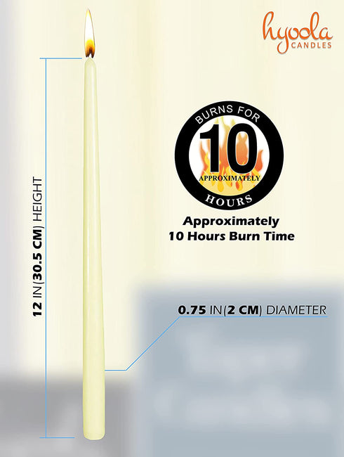 12 Pack Tall Taper Candles - 12 Inch Ivory Dripless, Unscented Dinner Candle - Paraffin Wax with Cotton Wicks - 10 Hour Burn Time