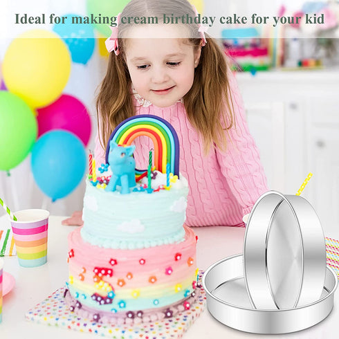 9½ Inch Cake Pan Set of 3, Deedro Stainless Steel Cake Pans Round Cake Baking Pans for Wedding Birthday Layer Cake, One-piece Molding, Healthy & Durable, Mirror Finish & Dishwasher Safe