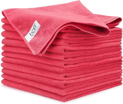 Buff Microfiber Cleaning Cloth | Red (12 Pack) | Size 16" x 16" | All Purpose Microfiber Towels - Clean, Dust, Polish, Scrub, Absorbent