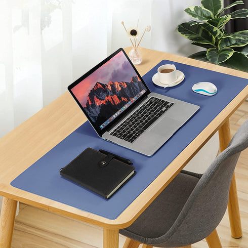 Leather Desk Pad Blotter,Wolaile 36x17 inch Big Keyboard Mouse Pad,Waterproof Non-Slip Writing Desk Computer Mat Desktop Protector for Office Home,Blue