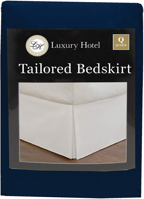 Lux Hotel Microfiber Tailored Style Bed Skirt with Classic 14 Inch Drop Length, Queen, Navy