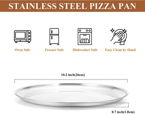 Deedro Pizza Baking Pan Pizza Sheet, 10 inch Stainless Steel Pizza Tray Round Pizza Oven Pan for Home Restaurant Pizzeria, Nontoxic & Heavy Duty, Easy Clean & Dishwasher Safe, Set of 4