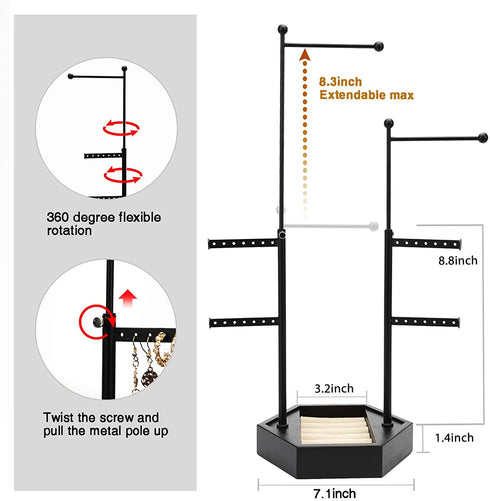 Emfogo Jewelry Organizer Stand - 6 Tier Jewelry Holder with Adjustable Height Necklace Holder Organizer Display & Storage for Earrings Ring Bracelet (Black)