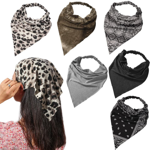 6 Pack Hair Scarf Headband for Women - Elastic Hair Kerchief Boho Triangle Bandana Head Scarf with Clips Non Slip Leopard Print Hair Scarves for Girls