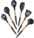 Silicone Cooking Utensils Set (6 pcs): Natural Wood Kitchen Utensils Eco Friendly & BPA Free, Non Scratch & Non Stick Easy Grip Cooking Tools