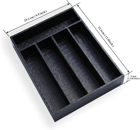 Drawer Organizers, Berglander Black Leather Wood Kitchen Silverware Tray For Drawer, Utensil Tray Drawer Organizer, Kitchen Silverware Organizer, Cutlery Flatware Organizer With Drawers