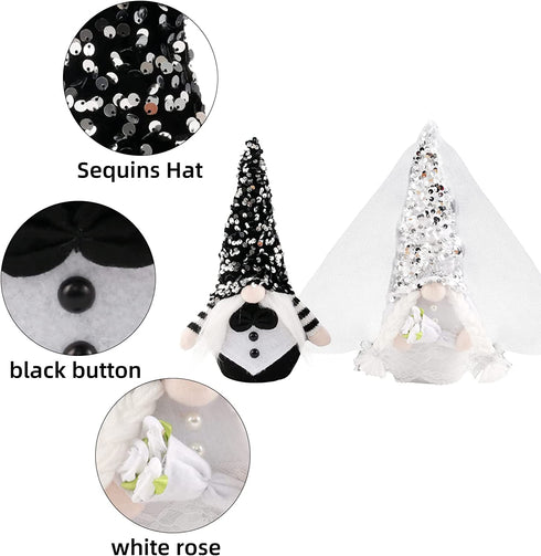 2 Pcs Bride & Bridegroom Wedding Dress Gnome Decoration, Shinning Wedding Dress Gnome Plush Present,Couple Dwarf Doll Elf Scandinavian Ornaments Home Decor Plot Gifts