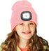 Beanie Hat with Light for Kids, USB Rechargeable Hands Free LED Headlamp Cap Winter Knitted Night Lighted Hat Flashlight