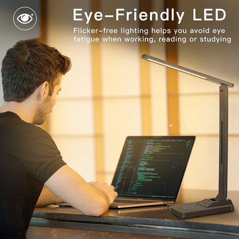 LED Desk Lamp, Colorsmoon 2 in 1 Dimmable Office Table Lamp with 35 Light Settings, Built-in Wireless Charger & USB Charging Port, Multifunctional, Perfect for Home Office/Living Use/Study/Read