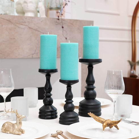 CANDWAX 3x6 Pillar Candles Set of 3 - Decorative Rustic Candles Unscented and No Drip Candles - Ideal as Wedding Candles or Large Candles for Home Interior - Turquoise Candles