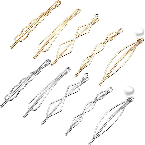 10 Pieces Bobby Pin Hair Pin Geometric Metal Hair Clip Hair Barrettes for Women Girl Minimalist Hair Decorative Wedding Dainty Accessories Headwear (Gold, Silver)