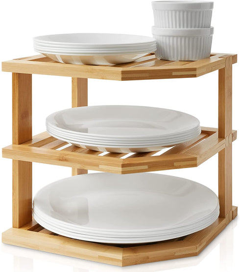 Casafield 3-Tier Bamboo Corner Shelf, Kitchen Cabinet and Countertop Storage Organizer