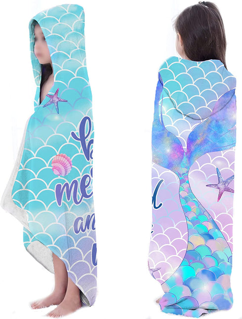 Hexagram Mermaid Hooded Beach Towel,Kids Little Mermaid Tail Poncho Towel for Girls,Quick Dry 30?x50? Pink Bath Towel for Pool Swiming