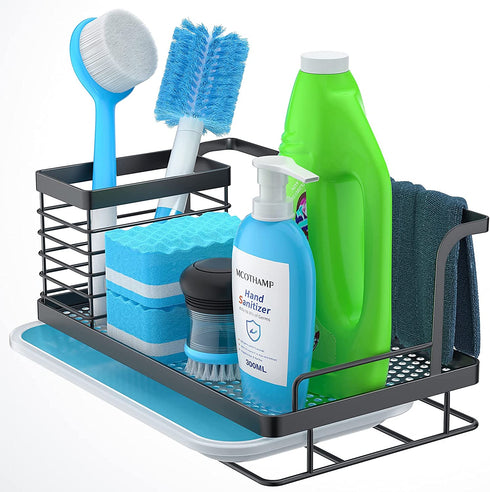 stusgo Black Kitchen Sink Caddy Sponge Holder for Sink 304 Stainless Steel Kitchen Sink Organizer for Kitchen Countertop