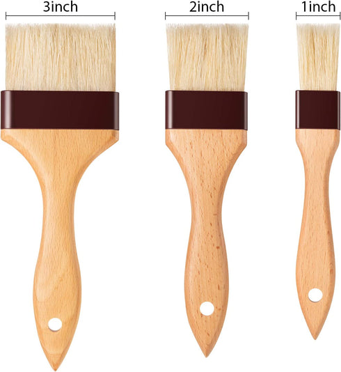 4 Pieces Pastry Brushes Basting Oil Brush with Boar Bristles and Beech Hardwood Handles Barbecue Oil Brush for Spreading Butter Cooking Baking Brush (1 Inch, 2 Inch, 3 Inch)
