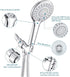 High Pressure Shower Head with Handheld, 5 Functions Shower Head Hand-held High Flow Handheld Shower Head with Hose, Bracket Rubber Washers