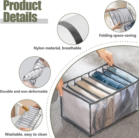Clothing Organizer?2pcs Wardrobe Drawer T-Shirt Pants Organizer 7 Grids Foldable Washable Closet Organizers and Storage Stacking Separation Bags
