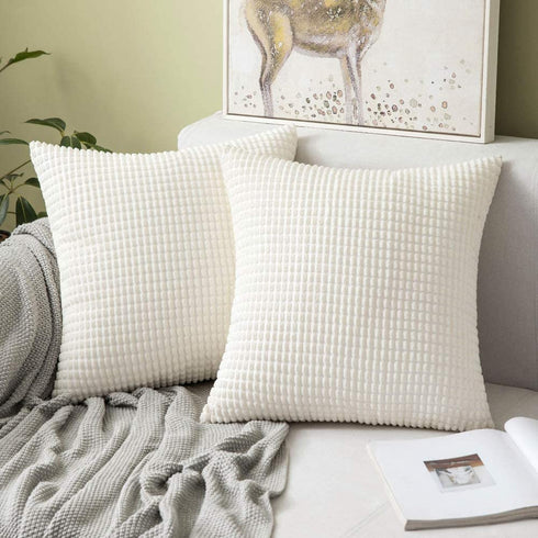 MIULEE Pack of 2 Decorative Throw Pillow Covers Soft Corduroy Solid Outdoor Pillow Cases Spring Cream White Pillowcases for Couch Cushion Sofa Bedroom 20 x 20 Inch