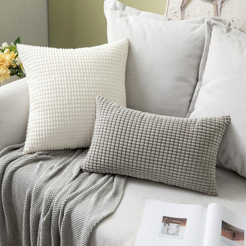MIULEE Pack of 2 Decorative Throw Pillow Covers Soft Corduroy Solid Outdoor Pillow Cases Spring Cream White Pillowcases for Couch Cushion Sofa Bedroom 20 x 20 Inch