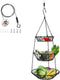 Hanging Fruit Basket 3 Tiers with Adjustable Wall Mount Ceiling Hanging Hooks, Vegetable Basket Space Saving, Rustic Country Style Kitchen Storage Baskets, Heavy Duty Wire Organizer - Black