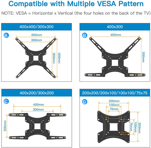 Full Motion TV Wall Mount Bracket Articulating Arms Swivels Tilts Extension Rotation for Most 13-55 Inch LED LCD Flat Curved Screen TVs, Max VESA 400x400mm up to 66lbs by Pipishell