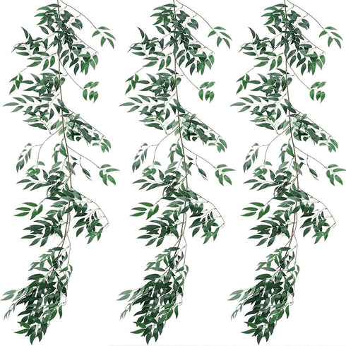 ANPHSIN 3 Pack (16.8ft) Artificial Willow Leaves Vines Twigs- Fake Silk Hanging Willow Plant Greenery Garland String for Indoor Wedding Party Crowns Wreath Decor, Outdoor Wall Garden Decoration