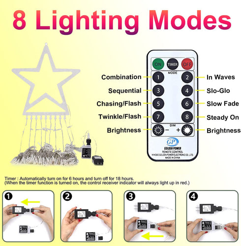 Yostyle Waterfall Christmas Decorations Star Lights String, 317 LED Outdoor Christmas Tree Lights with Topper Star, 8 Modes Decorative Water Flow Lights for Yard Party Holiday Decor (Cool White)