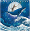 Allenjoy 72x72 Funny Cat Riding The Whale Shower Curtain for Bathroom Set Blue Sea Ocean Wave Home Bath Decors Moon Night Bathtub Decorations Durable Waterproof Fabric Machine Washable with 12 Hooks