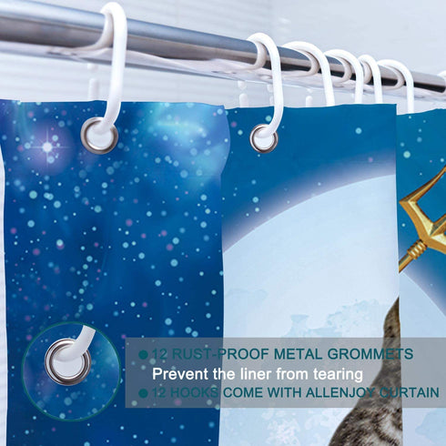 Allenjoy 72x72 Funny Cat Riding The Whale Shower Curtain for Bathroom Set Blue Sea Ocean Wave Home Bath Decors Moon Night Bathtub Decorations Durable Waterproof Fabric Machine Washable with 12 Hooks