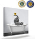Canvas Wall Art Print Bathroom Wall Art Decor-Happy Elephant with Sunflower in Bathtub Black White Illustration Artwork Canvas Prints Stretched & Framed Ready to Hang Home Decor Wall Decor (12''x12'')