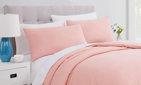CloverForty Bedding Duvet Cover 3 Pieces Set - Super Soft Double Brushed Light-Weight Microfiber Comforter Cover with Zipper Closure and 2 Pillow Sham, Pink - King 104" X 90"