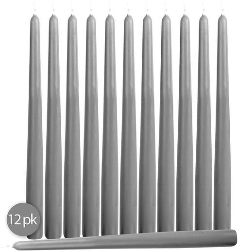 12 Pack Tall Taper Candles - 10 Inch Dark Grey Dripless, Unscented Dinner Candle - Paraffin Wax with Cotton Wicks - 8 Hour Burn Time