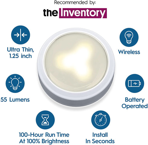 Brilliant Evolution LED Puck Light | Wireless LED Under Cabinet Lighting | Under Counter Lights for Kitchen | Battery Operated Lights | Under Cabinet Light | Battery Powered Lights (3-Pack)