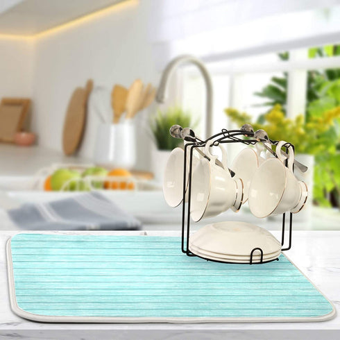 ALAZA Dish Drying Mats for Kitchen Counter Retro Teal Turquoise Blue Absorbent Microfiber Large Drying Pad Dish mats for Kitchen Countertops 18 x 24 Inch
