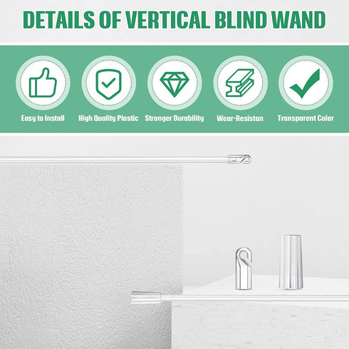 Yalikop 24 Inches 2 Pieces Blind Wand Vertical Blinds Replacement Parts Blind Rod with Hook and Grip Clear Plastic Blind Opener Long Window Blind Stick Tilt Rod