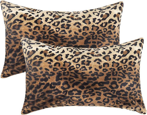 CARRIE HOME Soft Plush Leopard Print Faux Fur Lumbar Pillow Covers for Home Couch Sofa (Set of 2, 12x20 inch)